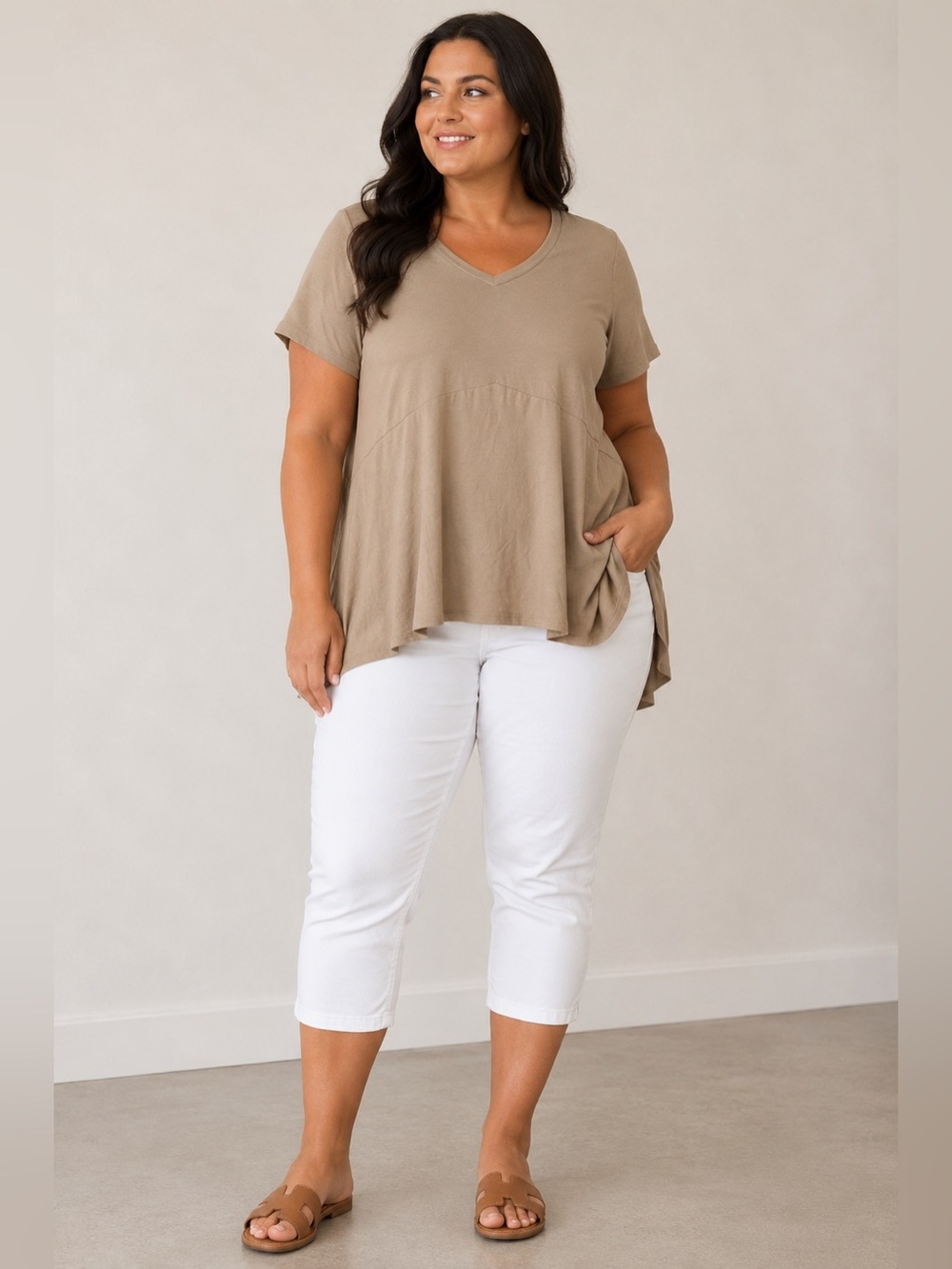 NWOT LuLaRoe L Taupe Tunic Babydoll Top Relaxed Fit Tee
